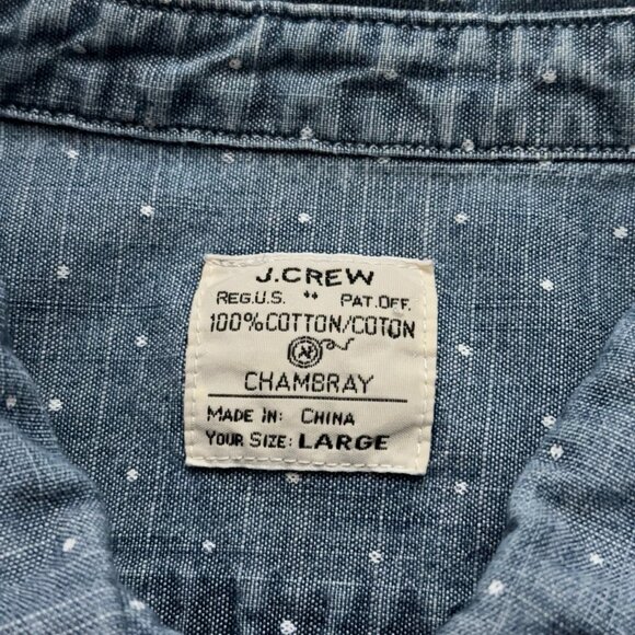 J.Crew Shirt Mens Size L Long Sleeve Chambray Polka Dot Pockets Workwear Blue - Picture 4 of 5